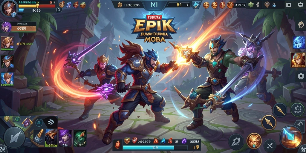 Screenshot gameplay 8055 menunjukkan aksi pertarungan MOBA yang mendebarkan.