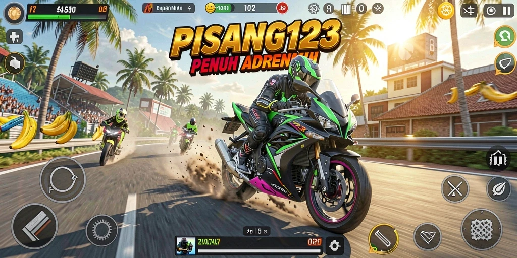 Screenshot PISANG123 menampilkan aksi balapan motor yang mendebarkan.