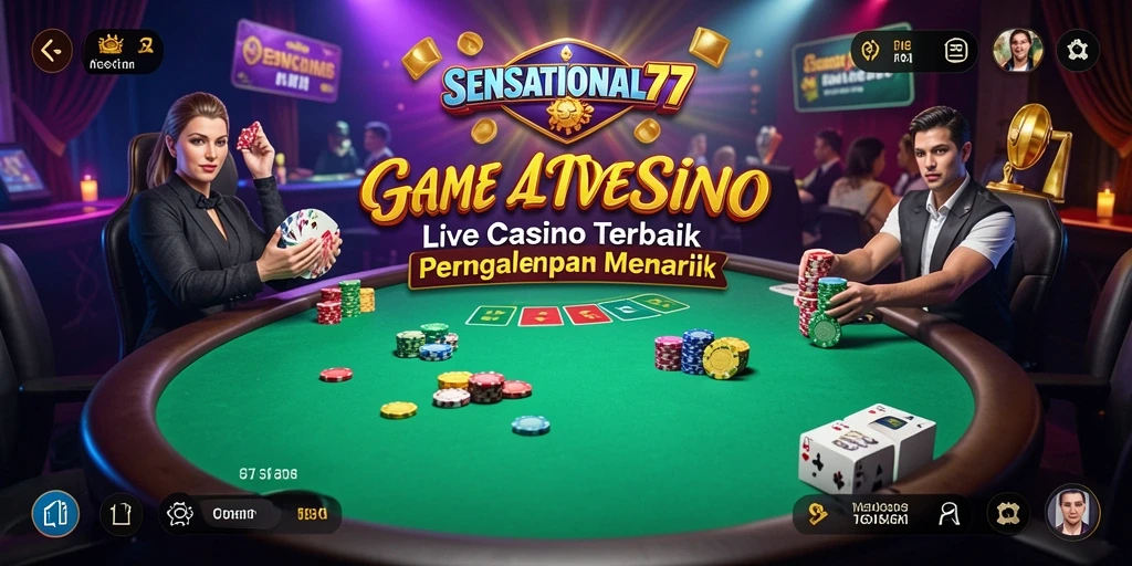 Screenshot SENSATIONAL77 menampilkan dealer live dan permainan yang mendebarkan.