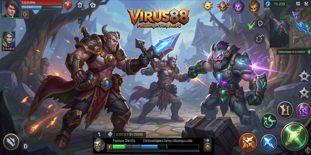 Tampilan gameplay seru di VIRUS88 saat bertarung melawan monster.